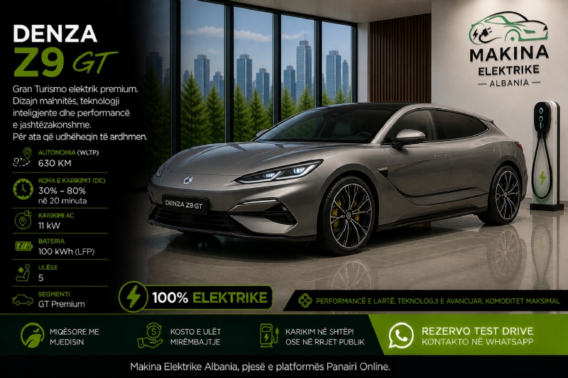 DENZA Z9 GT, makinë elektrike sportive premium me performancë ekstreme dhe dizajn futurist, ideale për klientë që kërkojnë luks, shpejtësi dhe teknologji të avancuar.